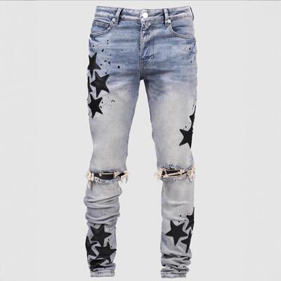 Men's Ripped Slim Fit Jeans High-Waisted Casual Denim