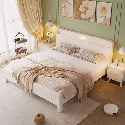 储白色物实木XBJ床1米5单人床架女生卧室法式奶油.风18米收纳主公