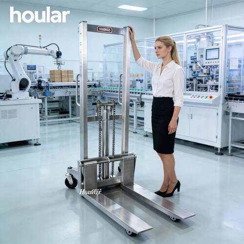 hoular好拉SUS304全不锈钢手动堆车堆垛车油桶半电动堆垛升降车