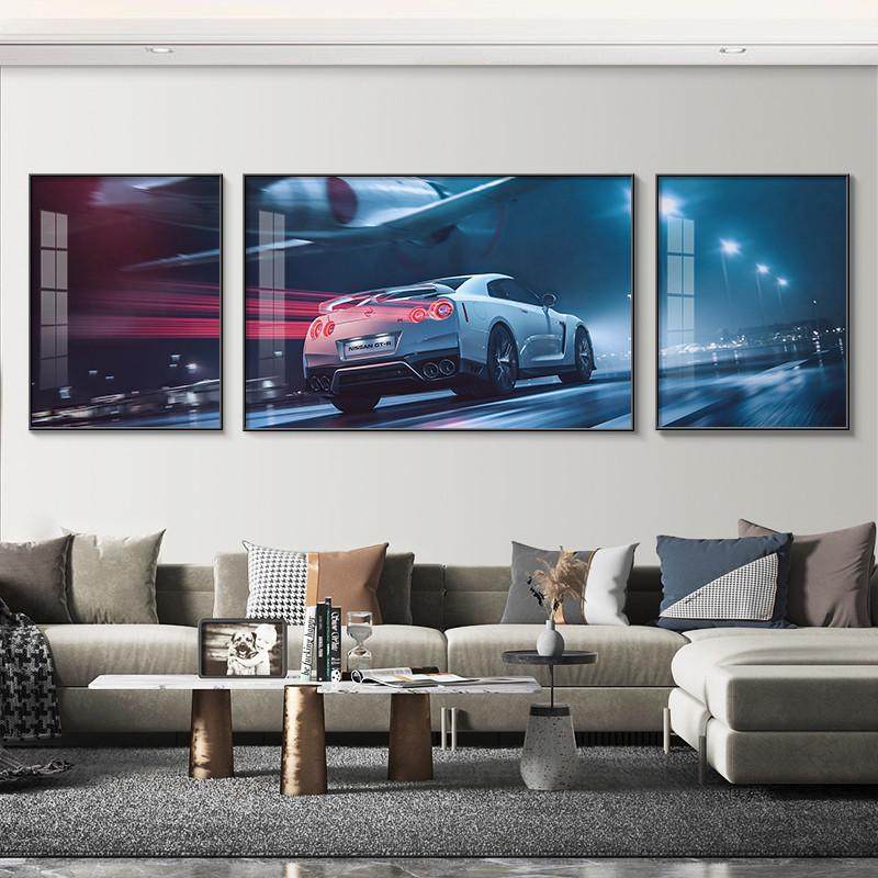 轻奢客厅装饰画跑车汽车主题挂画日产GTR赛车沙发背景三联画,家居饰品,现代装饰画,淘宝优惠券,粉丝福利购,淘宝优惠卷