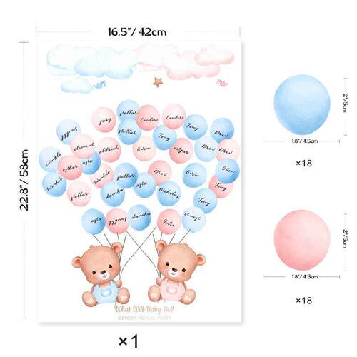 BOY OR GIRL 小熊气球宝宝性别揭示派对投票贴纸海报 BABY SHOWER