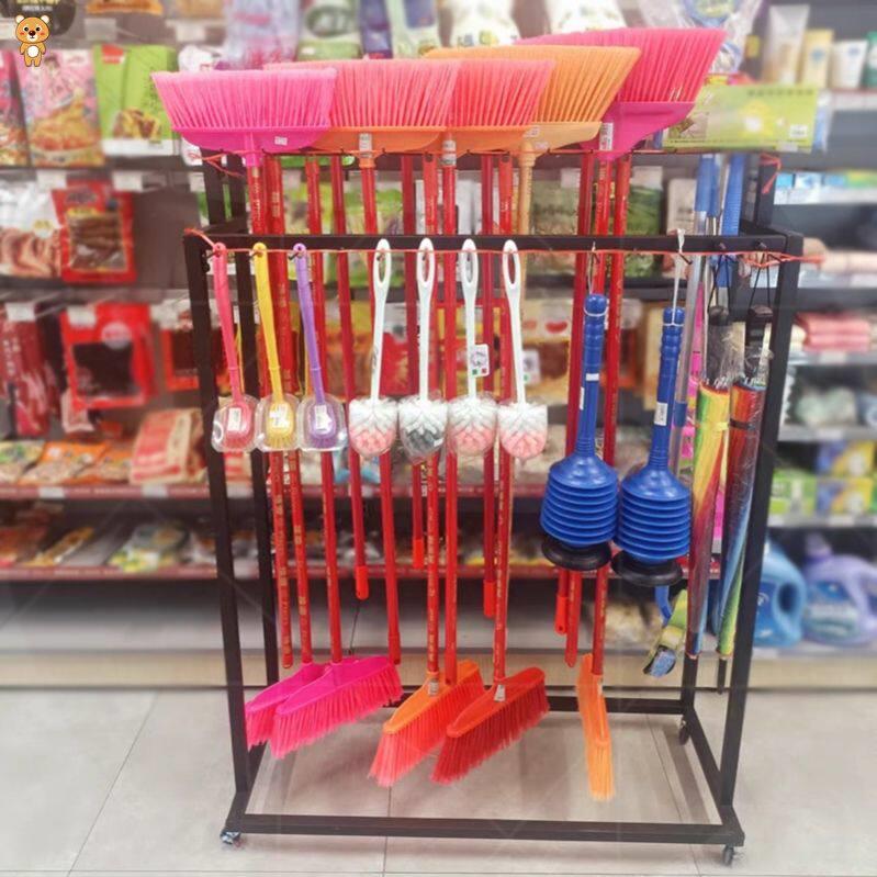 超市挂拖把扫把展示架拖布货架五金店收纳放扫帚移动陈列置物架子