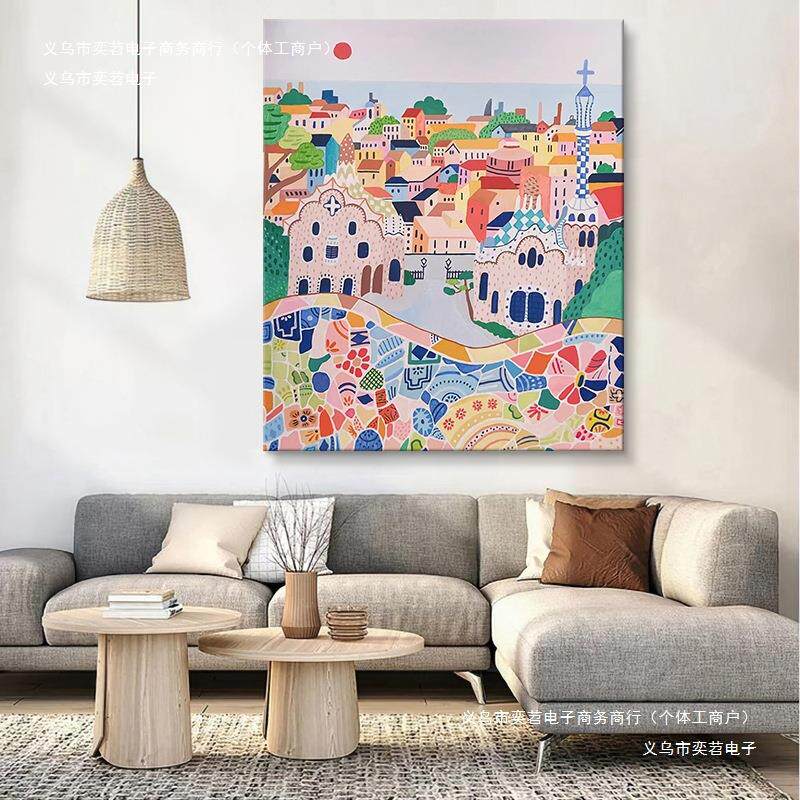 餐厅装饰画现代简约客厅艺术无框手绘油画玄关挂画抽象马蒂斯彩色