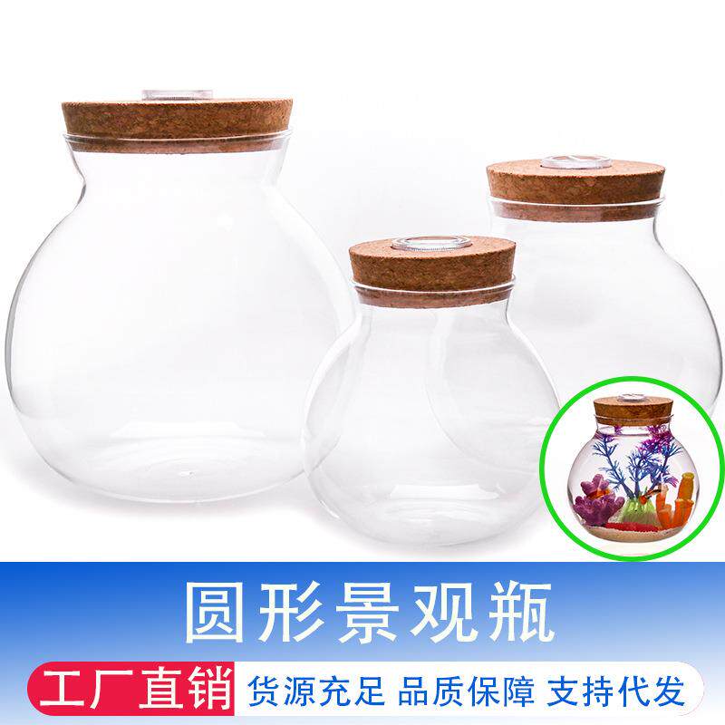 跨境厂家带盖子LED灯玻璃生态小鱼瓶创意DIY微景观苔藓造景瓶