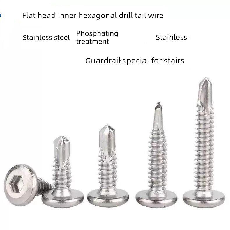 410不锈钢平头六角钻尾斜角自攻自钻加长燕尾螺丝护栏M5