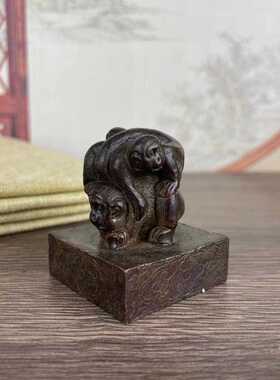 新款直销实心仿古合金古玩三猴印龟兔印龙凤印章铜印摆件家用书房