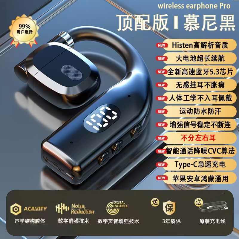 2024新款OWS旋转无线蓝牙耳机电量数显挂耳式不入耳外放式长续航