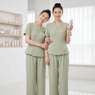 泰式按摩足浴店韩式美容师工服女士春夏套装养生馆中式阔腿裤套装