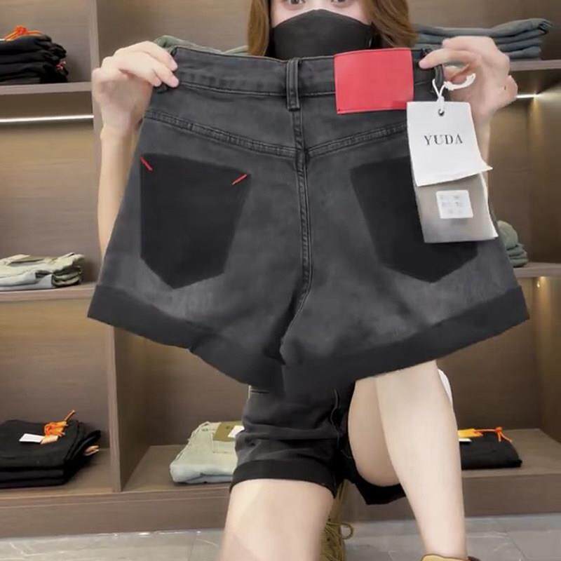 Ckais Kmlen黑色卷边牛仔短裤女梨形身材大码高腰宽松显瘦a字热裤