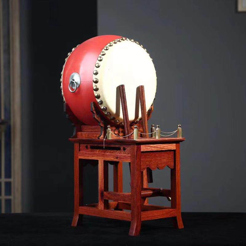 战鼓摆件大号办公室家居玄关创意装饰彷古屏风工艺品花梨木雕包邮