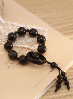 2026巴度古代风把玩绕指柔黑曜石流苏手持18子文玩小众设计手捻手