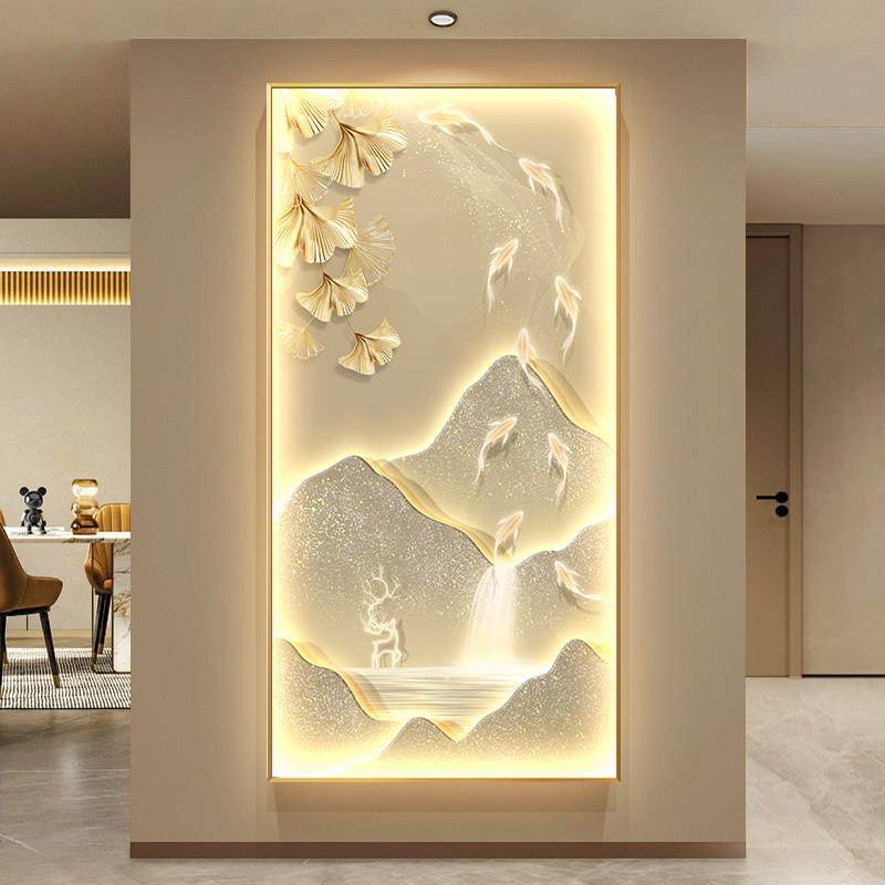 流水生财山水风景画九鱼图玄关装饰画入户门正对墙挂画现代轻奢画,家居饰品,现代装饰画,淘宝优惠券,粉丝福利购,淘宝优惠卷