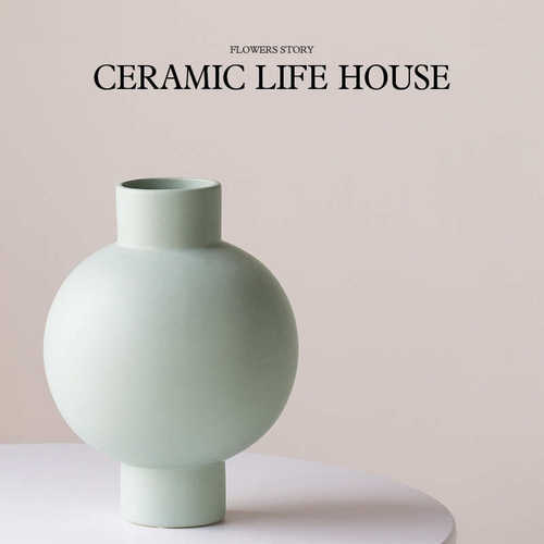 北欧风轻奢陶瓷花瓶莫兰迪ins高级感复古装饰花瓶客厅插花摆件