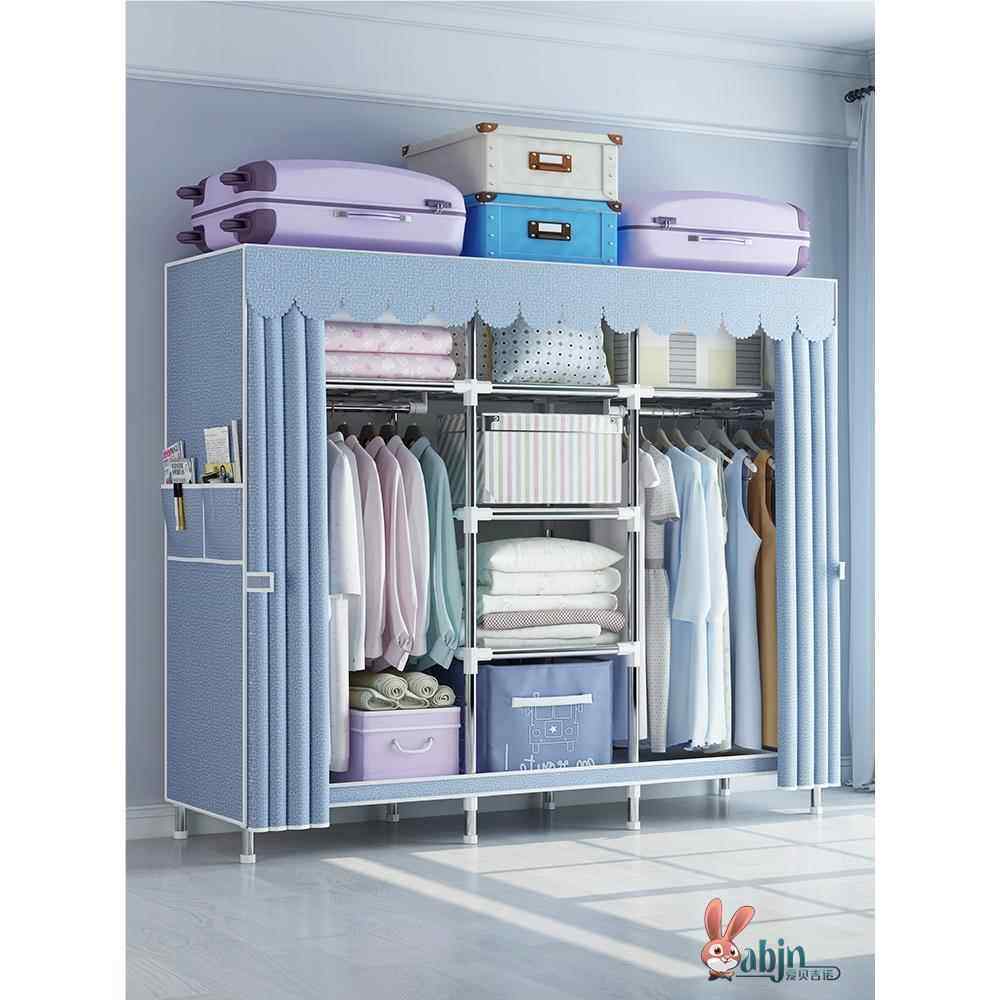 出租房简易衣柜结实家用卧室耐用组装布全钢架加粗加厚收纳柜衣橱