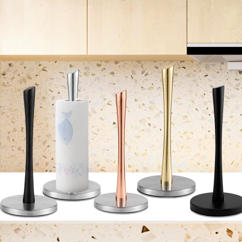 不锈钢厨房卷纸架立式纸巾架保鲜膜架免打孔纸巾座桌面卷纸架现货