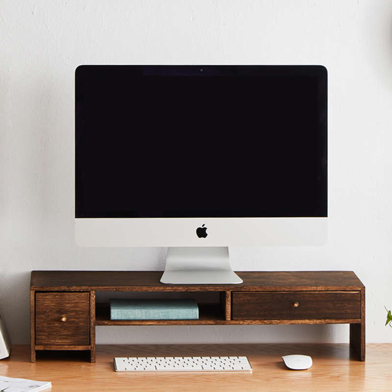 笔记本台式底座办公室桌面收纳柜电脑显示器电视柜增高架实木护颈