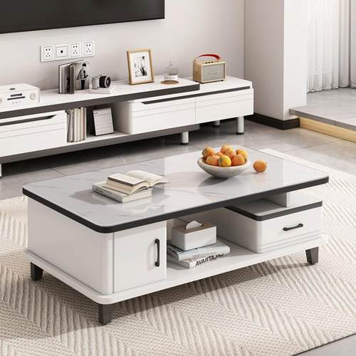 茶几桌子电视柜套装客厅钢化玻璃茶桌家用简约现代岩板轻奢茶几