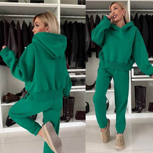Women's long sleeved hooded sweatshirt, ankle tied pants,