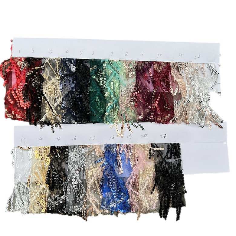 粉色亮片布3+5mm亮片流苏吊须菱形绣花 绣花亮片布料服装包包面料