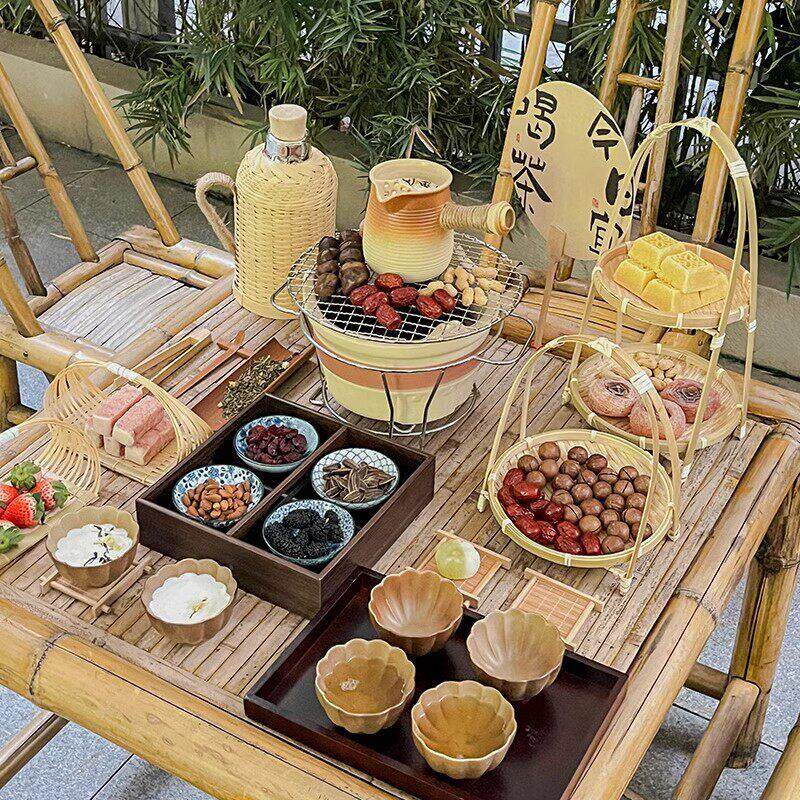 围炉煮冰茶托盘火锅果餐摆盘四宫格竹盒九宫格干果盒炭炉工具配件