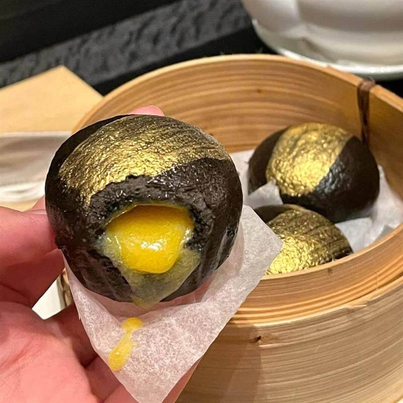 新日期新流沙包黑金流沙包广式茶点竹炭包子夹心包子老式包点本成