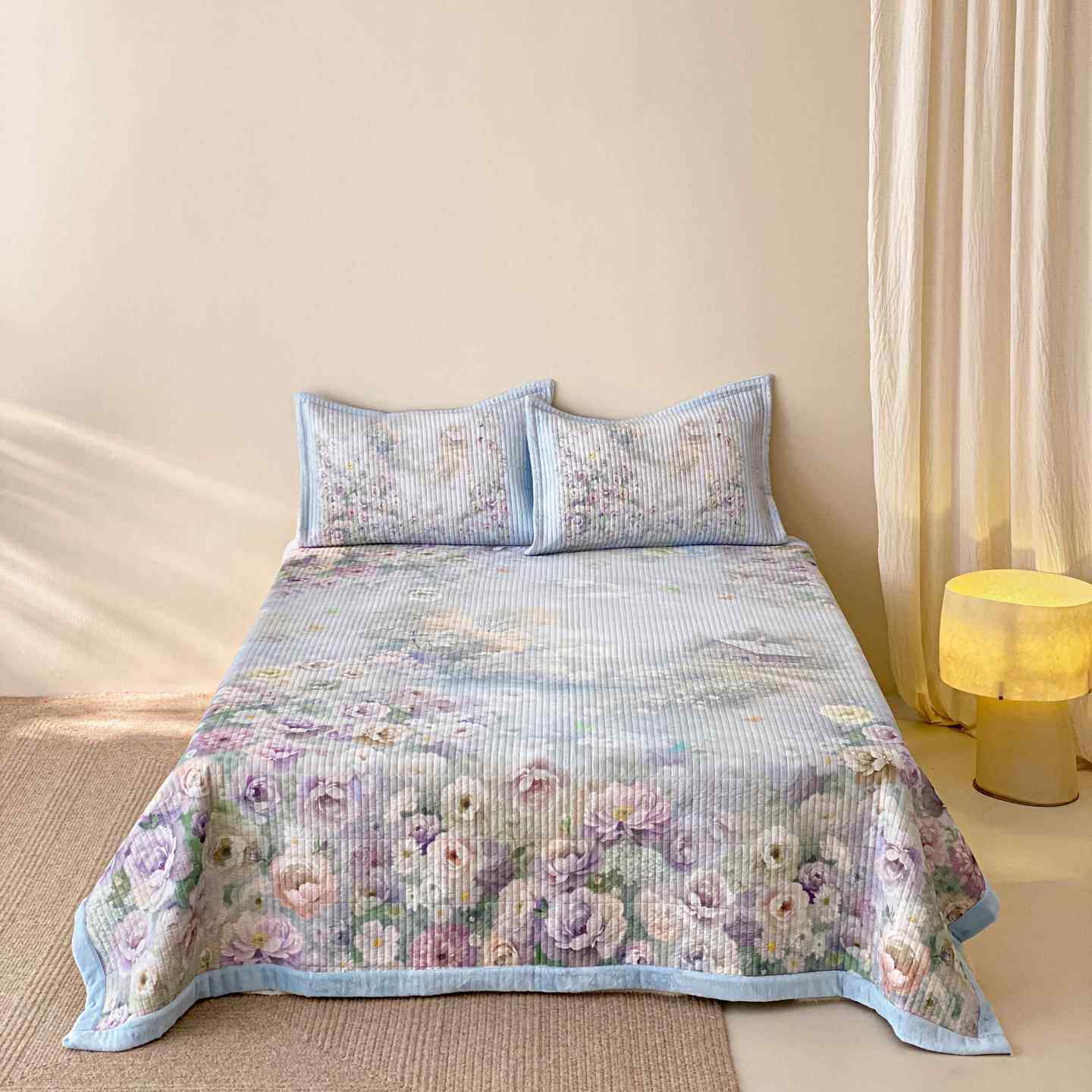 大版定位数码印花棉加绒双面可用床盖三件套床上用品实体店款