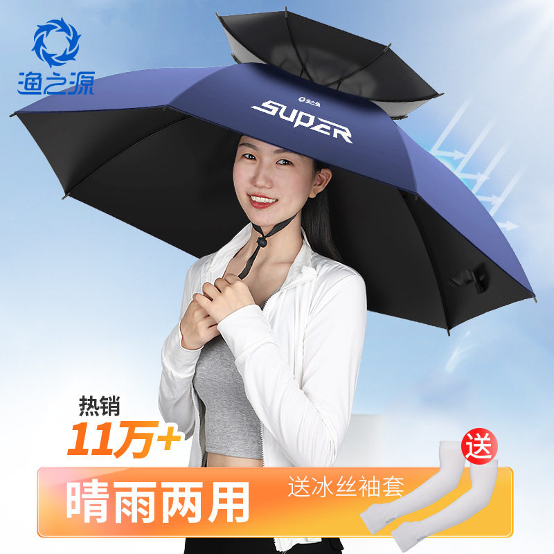 头戴式钓鱼伞户外防晒遮阳伞新款黑胶折叠雨伞帽采茶斗笠帽伞