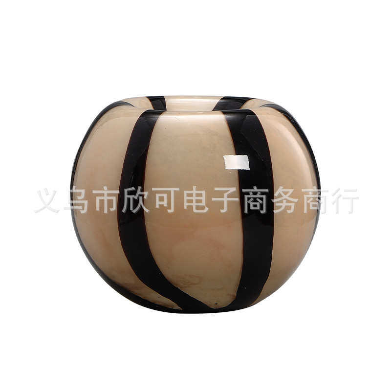 北欧设计感花瓶中古风ins风小众琉璃花瓶黑色条纹高级感插花花器,家居饰品,花瓶,淘宝优惠券,粉丝福利购,淘宝优惠卷