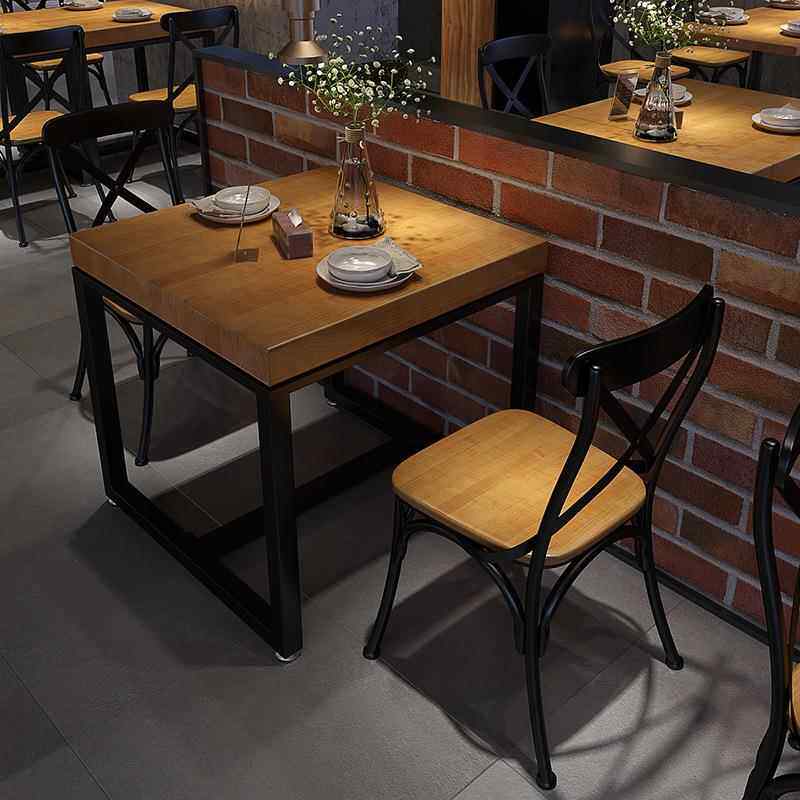 美式实木餐桌咖啡厅小酒馆小吃店餐桌椅组合小方桌工业风餐桌1013