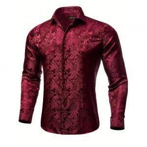 Men's Luxury Paisley Dress Shirt Shiny Floral Printed Button
