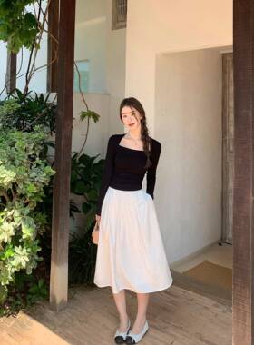 pusumede 挺括有型 高级感气质半身裙女宽松A字伞裙蓬蓬中长裙