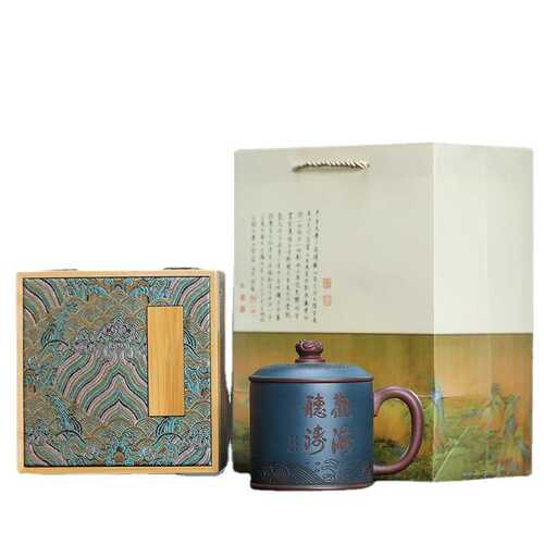 带杯子纯手工礼品杯新款刻泡茶批发套装宜兴紫砂原矿杯办公室陶盖