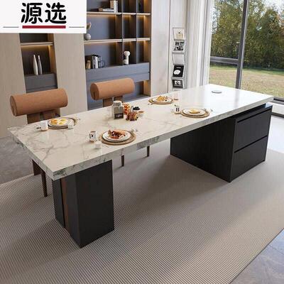 齐平岛台餐桌一体意式极简齐平款岩板岛台餐桌一体家用开放式大户