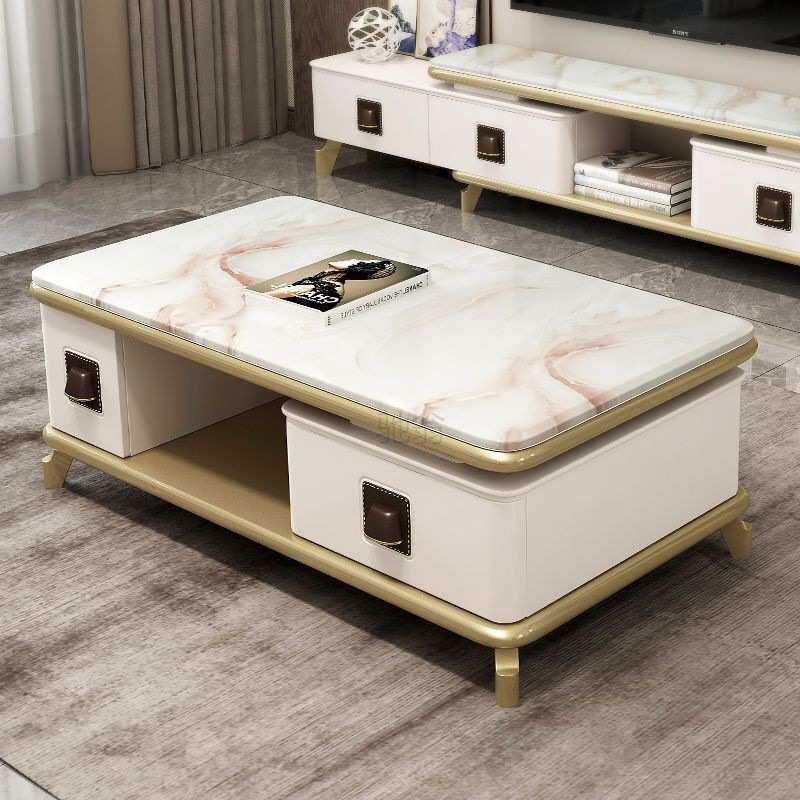 3l轻奢电视柜茶几组合套装现代简约客厅大理石家具小户型可伸缩玻