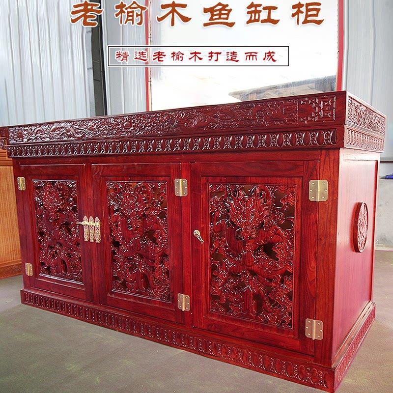 新中式老榆木鱼缸底柜缸架玄关隔断客厅家用落地实木水族箱柜定做
