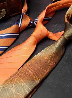 橙色咖啡色领带领结口袋巾手打拉链式免打男士女商务正装职1215w