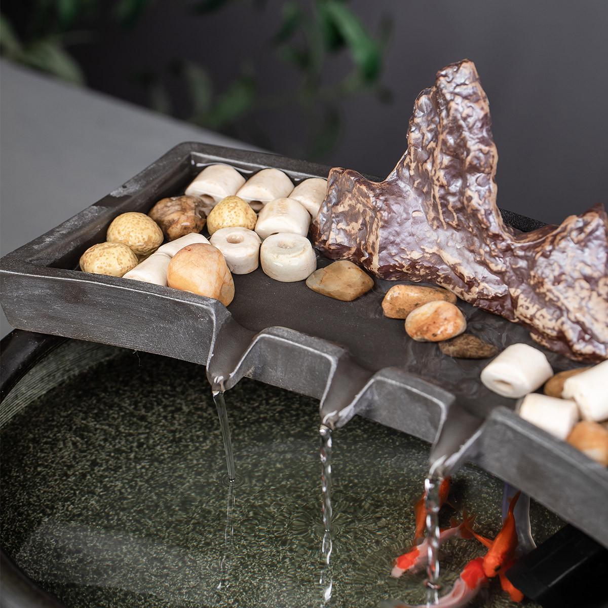 流水摆件小鱼缸假山石槽造景养鱼循环水池过滤器创意陶瓷家居装饰