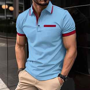 Men's shirt with fake chest pocket, lapel button on T-shirt