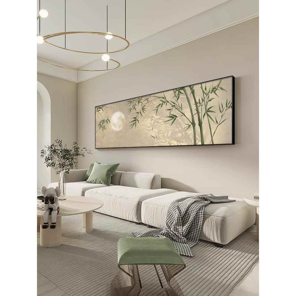 网红绿色竹子客厅装饰画新式横幅头床壁中侘寂风禅意室沙画发墙挂图片
