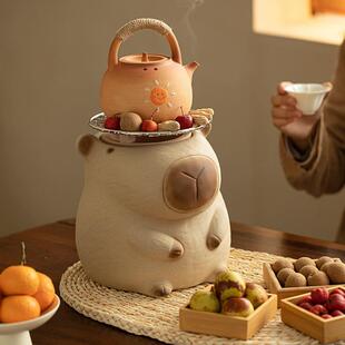 围炉煮茶炉炭炉套装卡皮巴拉创意可爱家用冬养生茶壶明火煮茶茶具