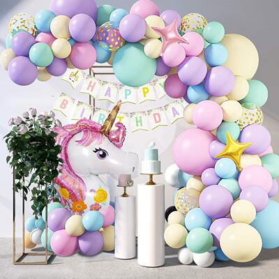 跨境独角兽生日气球 40寸大铝膜气球baby shower紫粉气球链套装