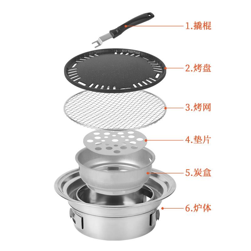 韩式碳烤炉家用圆室烟烤肉锅DFD形商用户外便内携式无木炭烧烤炉