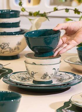 中式餐具套装碗家奢碗碟套装Z1204高级轻感陶筷碗具碗盘瓷结婚用