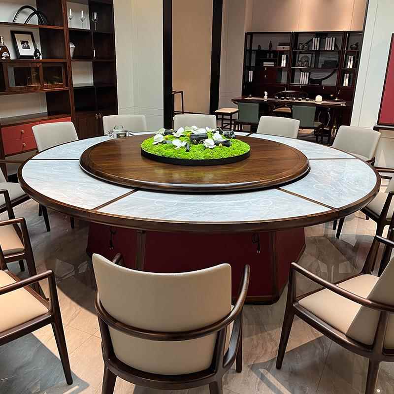 高档新中式桃木岩板实木餐桌2新024款简酒店大圆桌约现代轻奢胡高