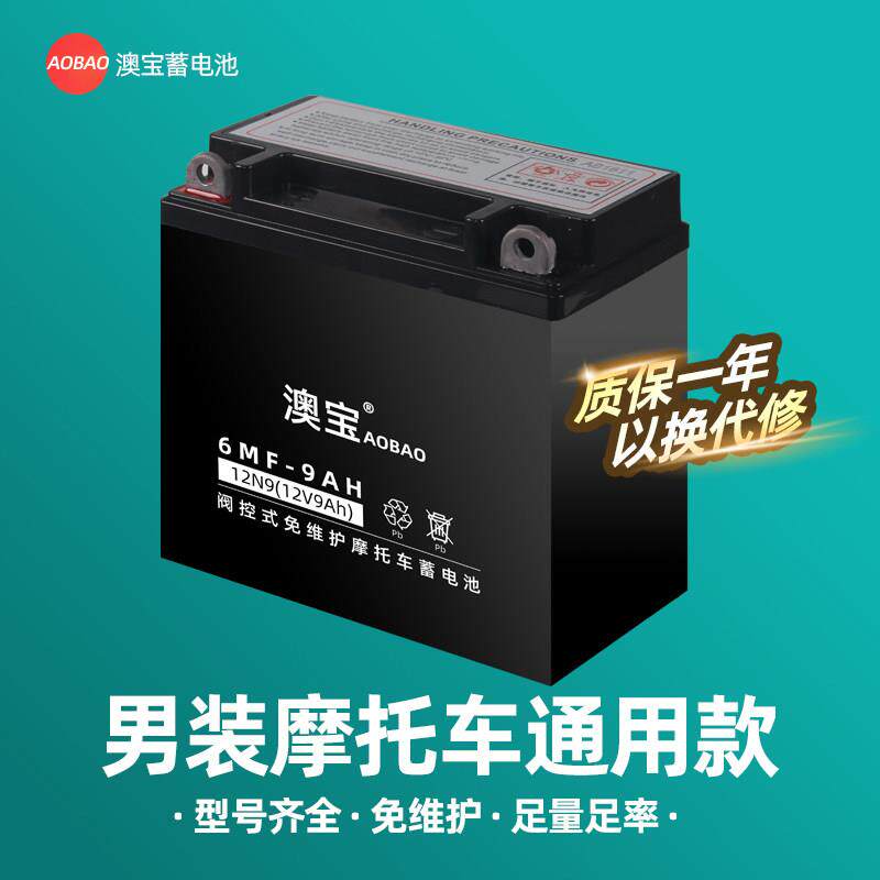 男装机车电瓶12V9A铃木王钻豹太子钱江跨骑车通用免维护蓄电池