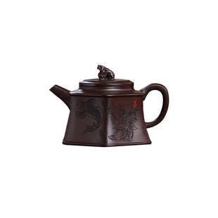 宜兴手工紫砂壶原矿老紫泥六方井栏茶壶茶具厂家批发支持