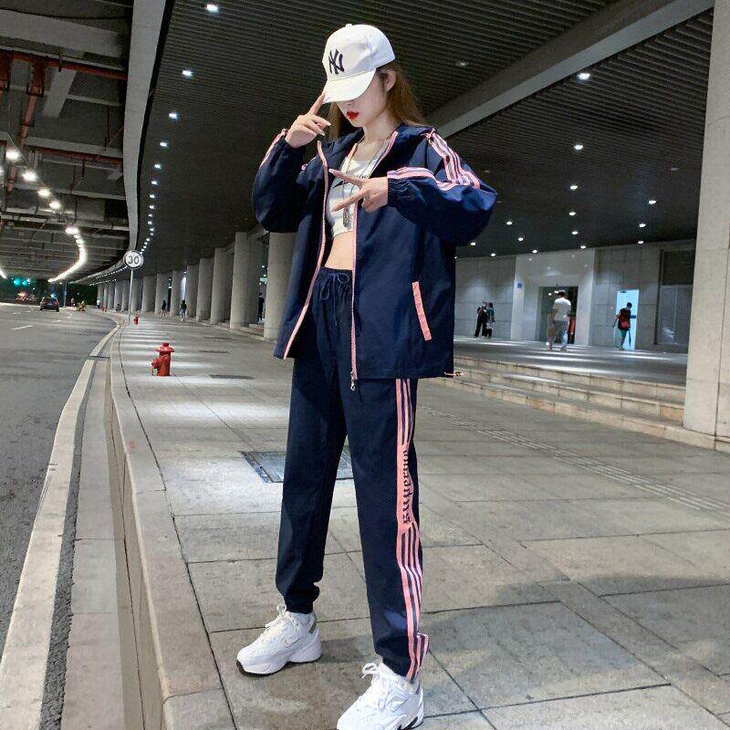 潮牌运动服套装女2025年春季新款网红休闲时尚卫衣大码跑步两件套