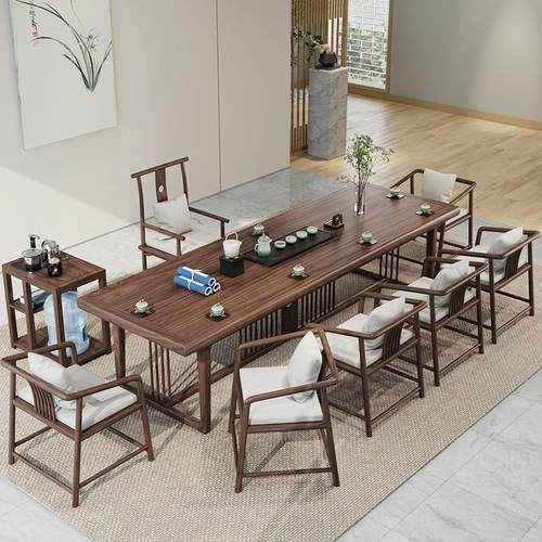 新中式实木茶桌家用客厅禅意现代简约茶台办公室阳台泡茶桌椅组合