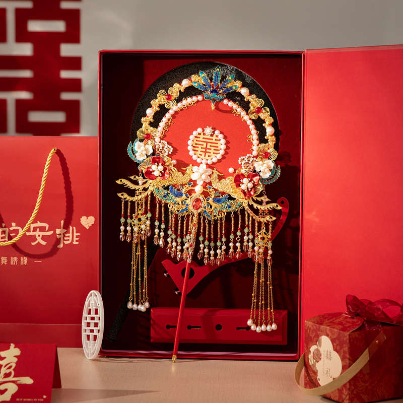 原创手工diy材料包新娘结婚喜扇送闺蜜结婚礼物出嫁重工秀禾团扇