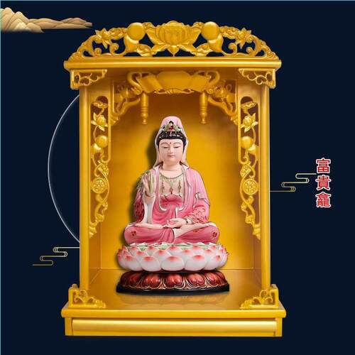 佛龛吊柜金色财神供台供佛实木雕花菩萨家仙供桌精品神台佛台家用